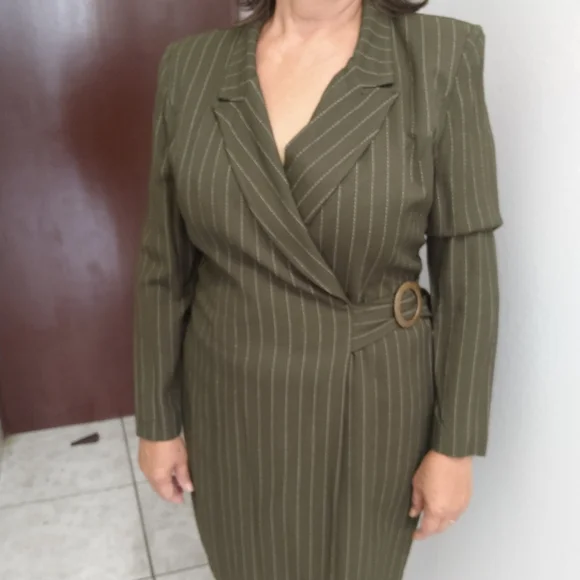 Vintage 90s pinstripe office wrap dress - Picture 4 of 5